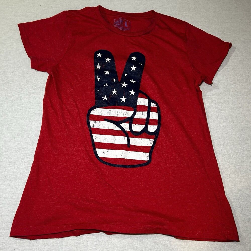 Crazy Dog Women's L Peace Sign American Flag T Shirt
